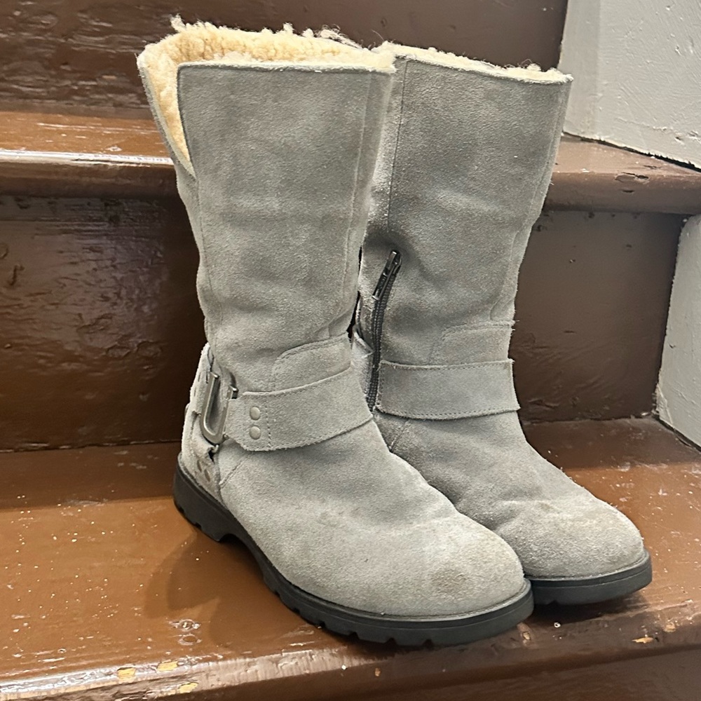 AUTHENTIC UGG Womens Barlow 1003316 Gray Leather Mid Calf Snow Boots Size 5
